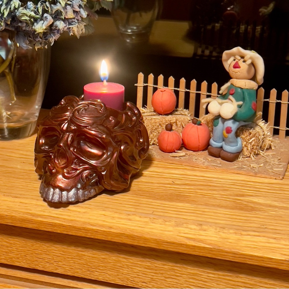 Epoxy Resin Skull Multicolor with Embedded Roses!! Candle Holder Office